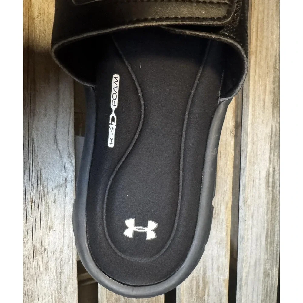 Under Armour Sandals Kids Size 3 Black 4D Foam Slide Adjustable Logo Comfort